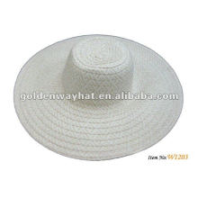 Ladies White summer flat brim chapéu de palha flexível